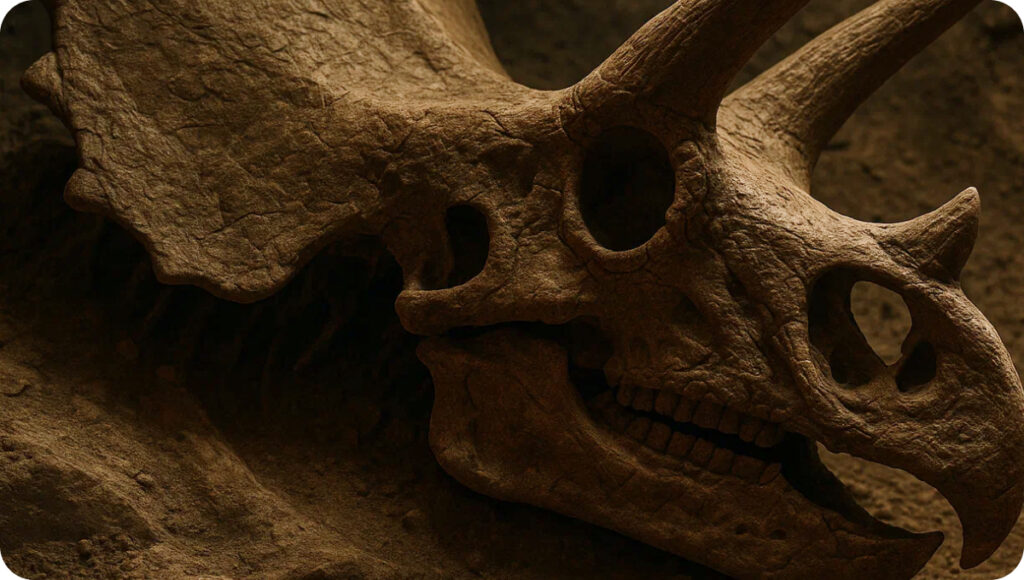 Close-up of a Triceratops skull, representing an investment-grade Dinosaur Fossil Investment asset.